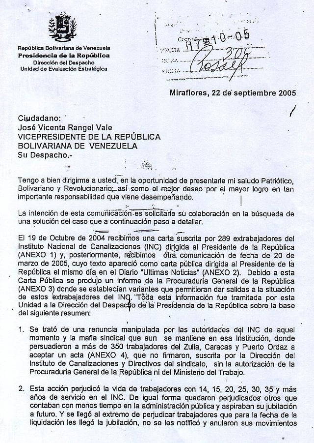 Ex-trabajadores del Instituto Nacional de Canalizaciones 